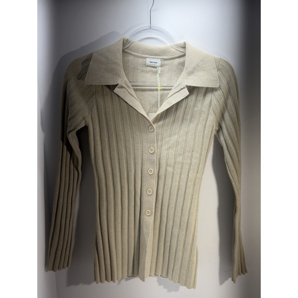 NWT Aureum Women's XS Oatmeal Knit Long Sleeve Stretch Button Down Lux